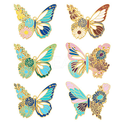 6Pcs 6 Styles Rack Plating Alloy Enamel Big Pendants ENAM-TA0002-76-1