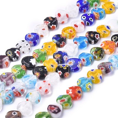 Heart Handmade Millefiori Glass Beads Strands LK-R004-65-1