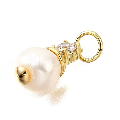 Brass Micro Pave Clear Cubic Zirconia with Natural Pearl Charms KK-V011-55G-1