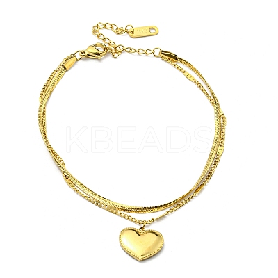 304 Stainless Steel Herringbone & Curb Chains Double Layered Multi-strand Bracelet LS-BJEW-K235-01G-1