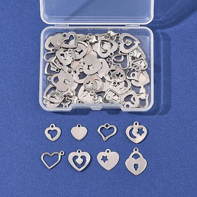 60Pcs 10 Styles 201 Stainless Steel Open Heart Charms STAS-FS0001-92-1