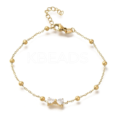 304 Stainless Steel with Cubic Zirconia Link Bracelets STAS-Z103-02G-03-1