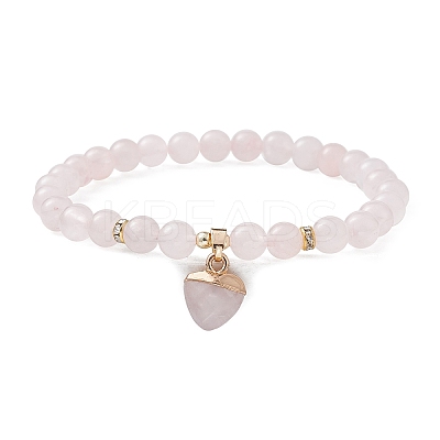 Natural Rose Quartz Round Beaded Stretch Bracelets BJEW-JB09727-03-1