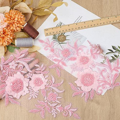 1Pair Flower Lace Polyester Embroidery Organza Ornament Accessories DIY-CY0002-32B-1