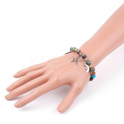 Natural Ocean Jasper & Crazy Agate Charm Bracelets BJEW-JB03349-04-1
