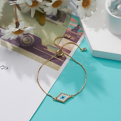 Japanese Seed Braided Rhombus with Evil Eye Link Slider Bracelet BJEW-MZ00001-01-1