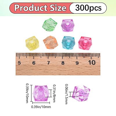 300Pcs Transparent Acrylic Beads ACRP-PA0001-01C-1