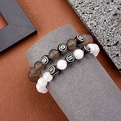 Natural Grey Agate Round Beaded Stretch Bracelet BJEW-SW00077-11-1