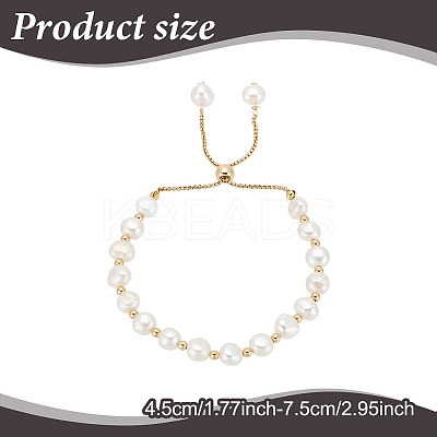 Dyed Natural Pearl & Brass Round Beaded Slider Bracelet BJEW-AN0001-02-1