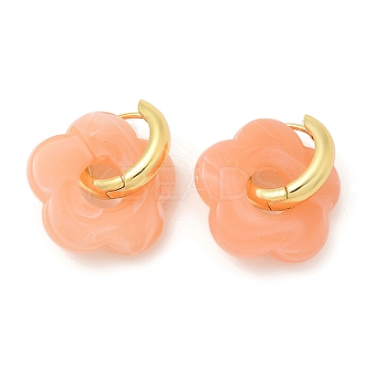 Brass Resin Flower Hoop Earrings for Women EJEW-U038-01G-1