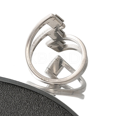 Textured Rhombus 304 Stainless Steel Finger Ring for Women RJEW-L126-09B-P-1