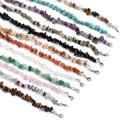 12Pcs Mixed Gemstone Chip Beaded Necklaces for Women G-B122-04-1