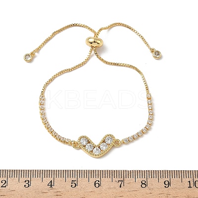 Heart Brass Micro Pave Cubic Zirconia Slider Bracelets BJEW-K248-02G-1