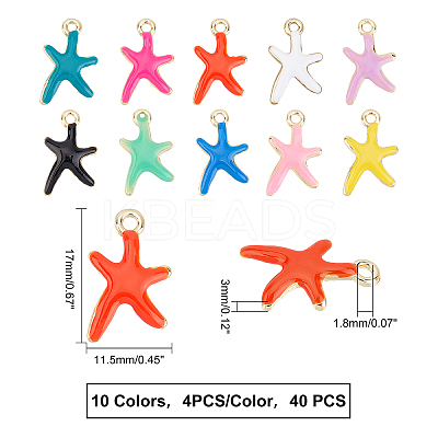 40Pcs 10 Colors Rack Plating Alloy Enamel Pendants FIND-FH0003-22-1