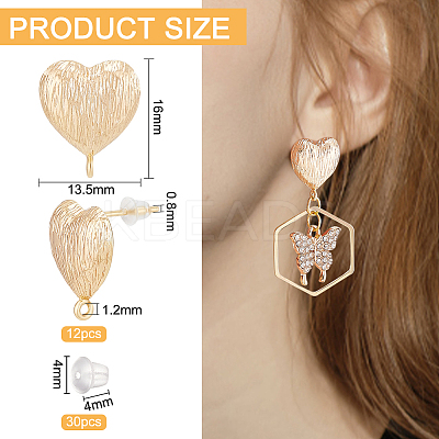 12Pcs Brass Stud Earring Findings KK-BC0011-34-1