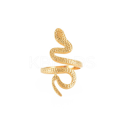 Ion Plating(IP) 304 Stainless Steel Snake Wide Open Cuff Ring for Women RJEW-S405-160G-1