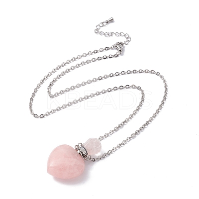 Openable Heart Natural & Synthetic Mixed Stone Perfume Bottle Pendant Necklaces for Women NJEW-F296-05P-1