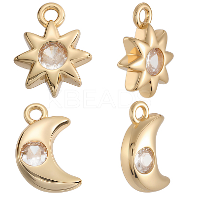 24Pcs 2 Styles Brass Micro Pave Cubic Zirconia Charms KK-BBC0019-03-1