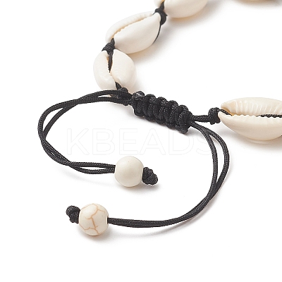 Natural Shell & Synthetic Turquoise Braided Bead Bracelet for Women BJEW-JB09245-1