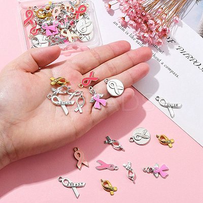 Awareness Ribbon Theme 50Pcs 9 Style Alloy Enamel Pendants & Awareness Ribbon Theme ENAM-YW0003-58-1
