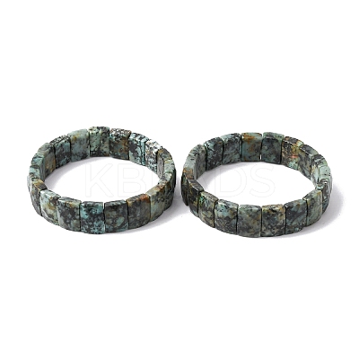 Rectangle Natural African & Turquoise Beads Stretch Bracelets for Women Men BJEW-Z149-01A-1