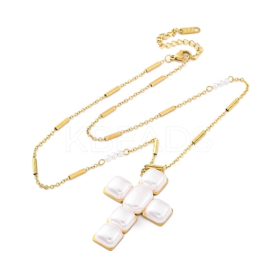 Cross 304 Stainless Steel & Plastic Pearl Pendant Necklaces for Women NJEW-U032-12G-1