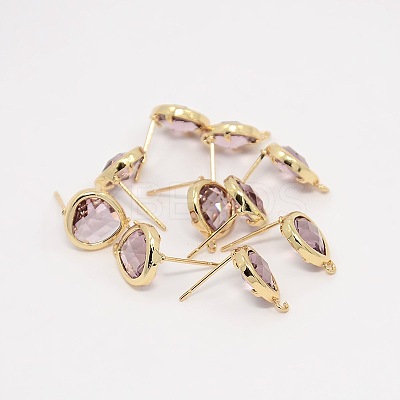 Real 18K Gold Plated Tone Brass Glass Stud Earring Findings LS-GLAA-J023-03G-1
