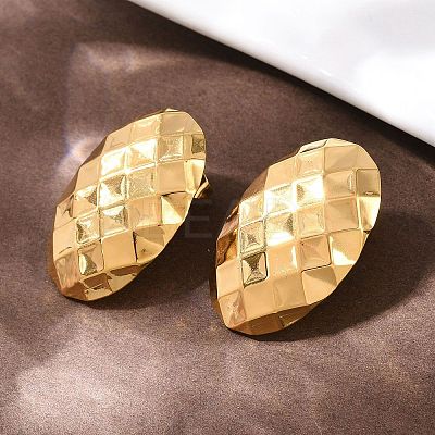 304 Stainless Steel Oval with Rhombus Stud Earrings EJEW-I320-21G-01-1