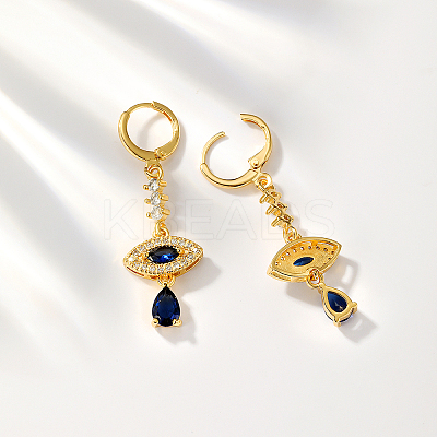 Elegant Brass Pave Cubic Zirconia Eye Leverback Earrings YO2993-1