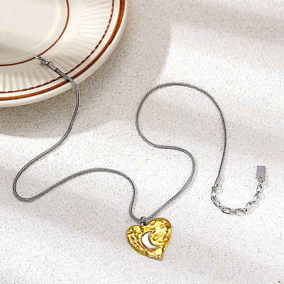 Duo Tone 304 Stainless Steel Heart Pendant Necklaces for Women WG2A018-01-1