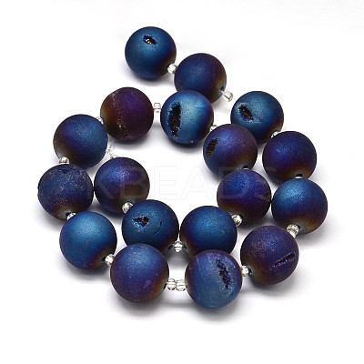 Round Electroplated Natural Druzy Geode Quartz Crystal Beads Strands G-A143B-20mm-02-1