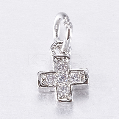 Brass Micro Pave Cubic Zirconia Tiny Cross Charms ZIRC-E135-31P-1