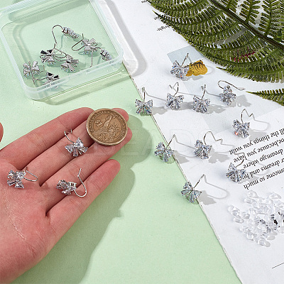 20Pcs Bowknot Brass Micro Pave Clear Cubic Zirconia Earring Hooks ZIRC-GO0001-02-1