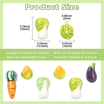 24Pcs 6 Styles Vegetable Theme Handmade Porcelain Beads PORC-CJ0001-25-1