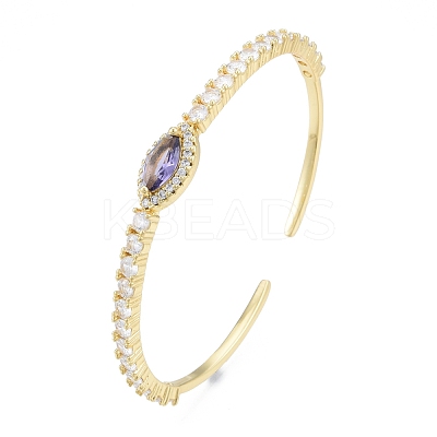 Cubic Zirconia Horse Eye Open Cuff Bangle BJEW-G651-08G-03-1