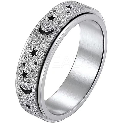 Non-Tarnish 201 Stainless Steel Moon and Star Rotatable Finger Ring LS-MOST-PW0001-005E-05-1