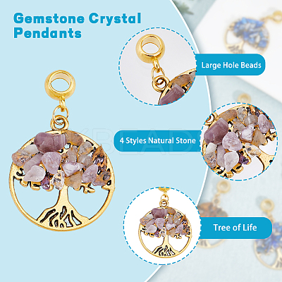 32Pcs 4 Styles Natural Mixed Stone European Dangle Charms G-DC0001-14-1