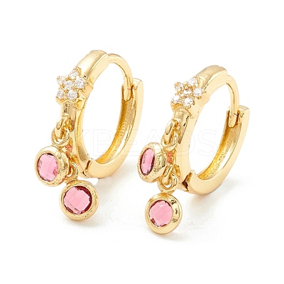 Star Cubic Zirconia Hoop Earrings with Flat Round Drop EJEW-P196-19G-04-1
