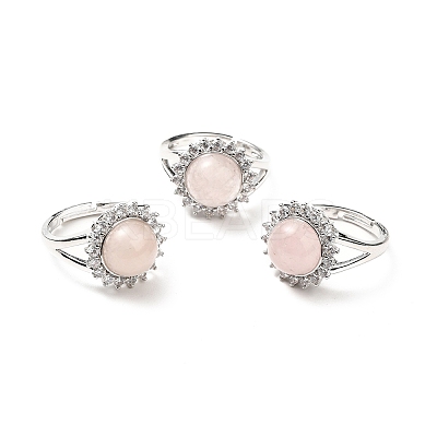Natural Rose Quartz Adjustable Rings RJEW-P043-02P-24-1