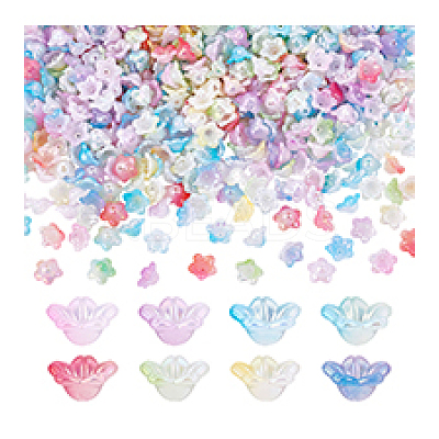 800Pcs 8 Colors UV Plating Iridescent Acrylic Bead Caps OACR-PH0004-29-1