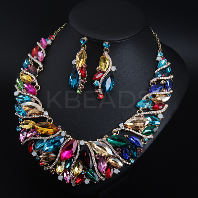 Alloy Rhinestone Pendant Necklaces & Teardrop Stud Dangle Earring Sets for Women WG99E9F-06-1