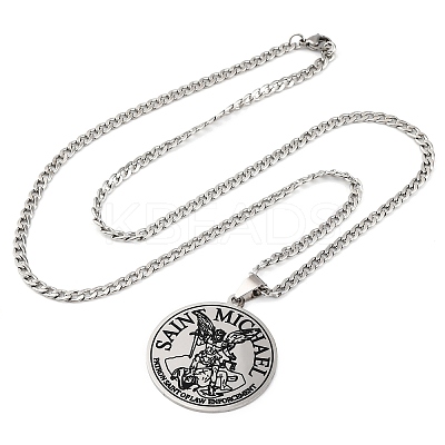 201 Stainless Steel Pendant Necklaces NJEW-C066-04P-1