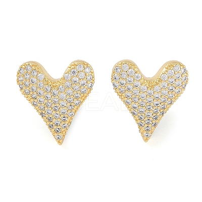 Brass Pave Clear Cubic Zirconia Stud Earrings for Women EJEW-S225-09G-02-1