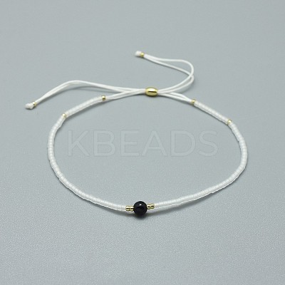 Adjustable Natural Dyed & Heated Black Agate Braided Bead Bracelets BJEW-F391-A02-1