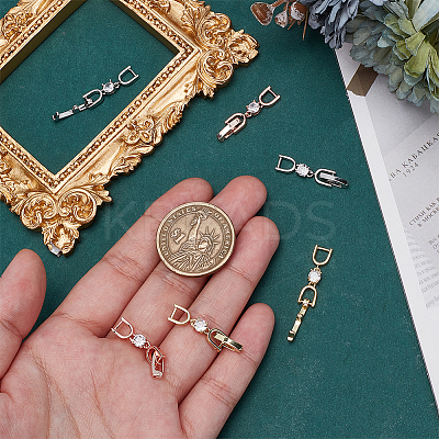 6Pcs 3 Colors Brass Clear Cubic Zirconia Fold Over Clasps FIND-HY0004-04-1