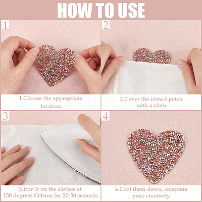 4 Styles Heart Hotfix Rhinestone Iron on Patches Appliques PATC-CP0001-02A-1