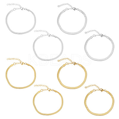 Ion Plating(IP) 8Pcs 4 Style 304 Stainless Steel Herringbone Chains Bracelets Set for Men Women BJEW-UN0001-34-1