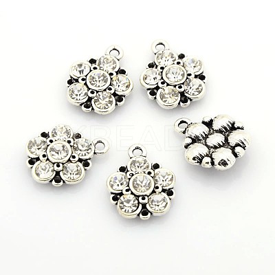 Antique Silver Plated Alloy Rhinestone Flower Pendants LS-ALRI-N016-05-1