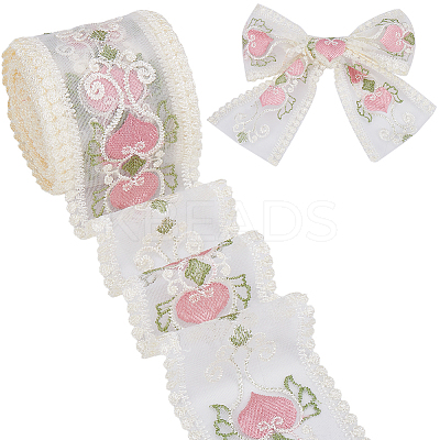 10 Yards Polyester Heart Flower Embroidery Lace Trim Ribbon OCOR-CY0001-31-1
