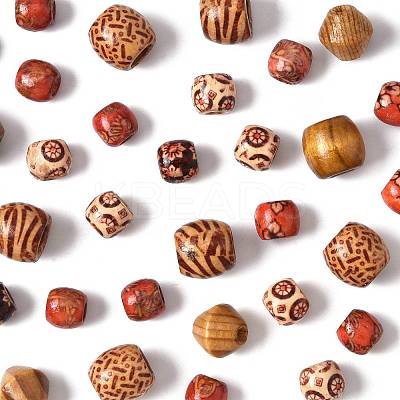 161Pcs 8 Styles Printed Natural Wood Beads WOOD-FS0001-52-1